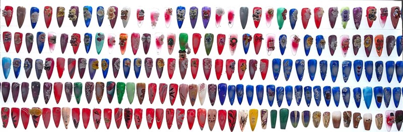 Decorated fingernails, nail art, nail art, or nail art. Nail studio advertisement, Bavaria, Germany