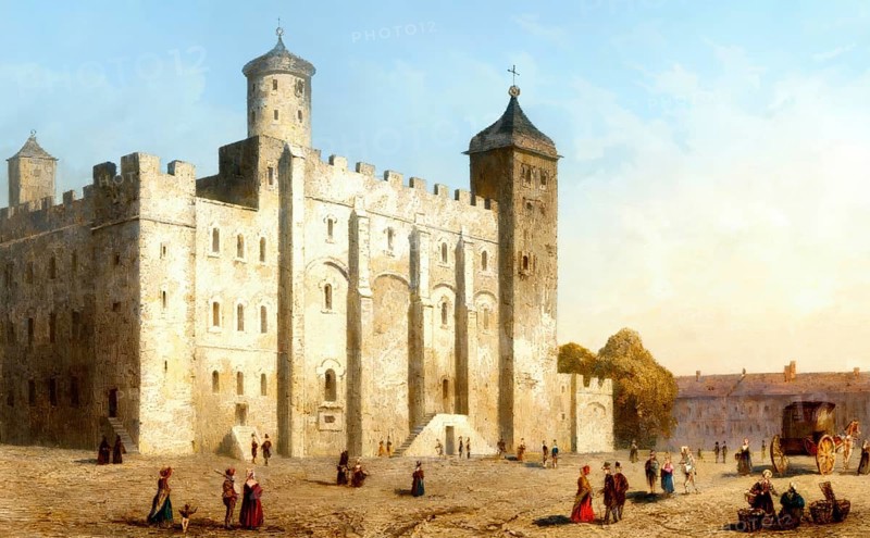 The White Tower, former royal residence, the old keep, at the Tower of London, England, UK, Europe, 19th century