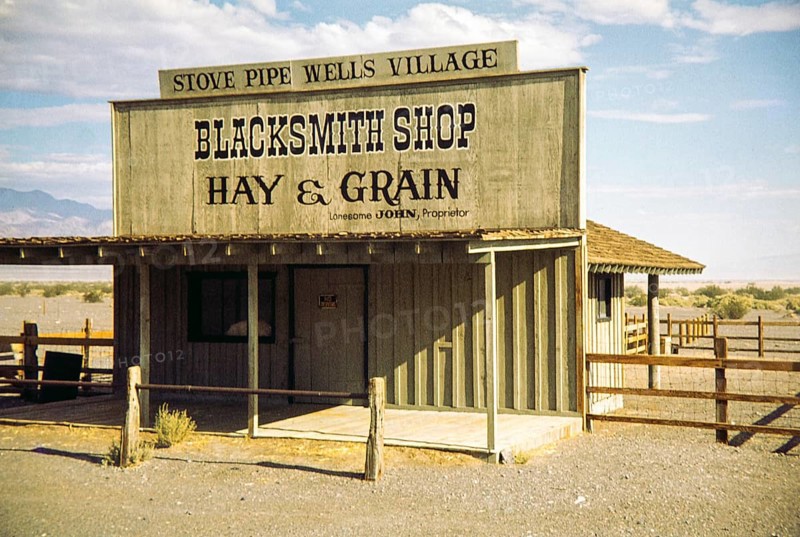 Stovepipe Wells Blacksmith Shop, Death Valley National Park, California, USA 1977 proprietor Lonesome John