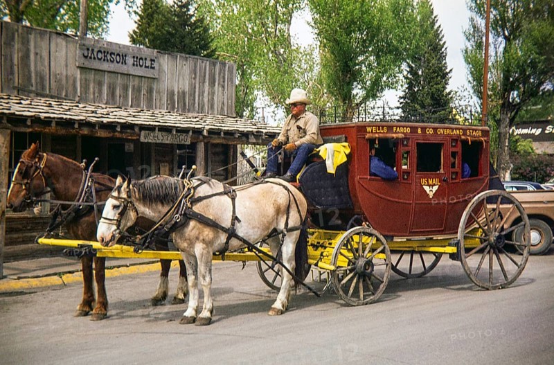 Wells Fargo Stagecoach historic attraction, Jackson Hole, Jackson, Wyoming, USA 1977