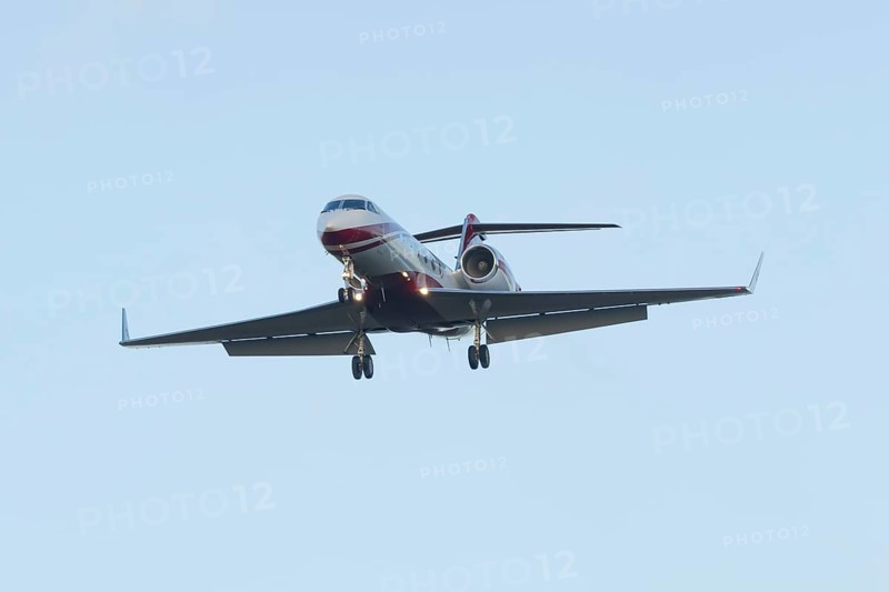 Gulfstream GIV SP XA-FDM executive business jet aircraft in flight on approach to land at London Stansted airport, Essex, England, United Kingdom