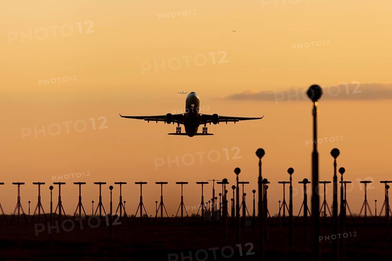Boeing 737 commercial passenger airliner jet aircraft of Ryanair airlines in flight taking off at sunset at London Stansted airport, Essex, England, United Kingdom