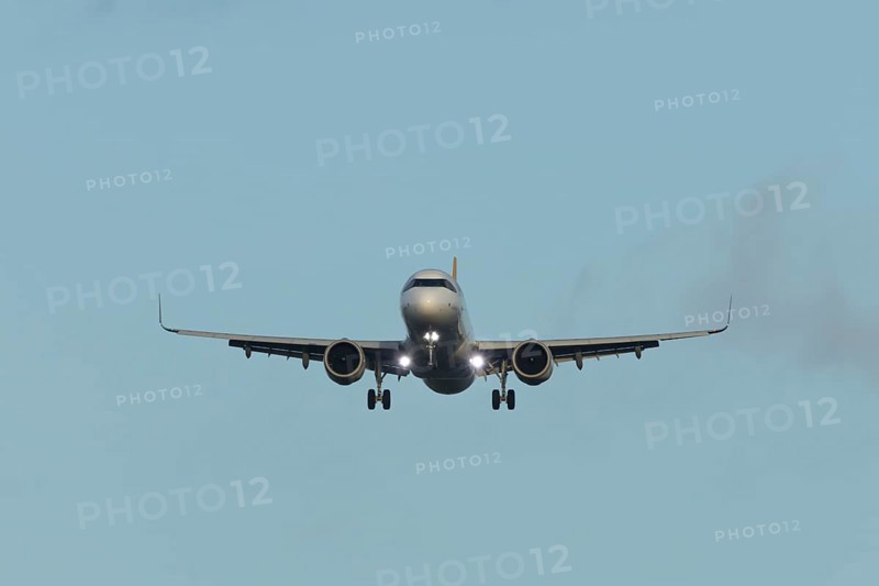 Airbus A321 commercial passenger airliner jet aircraft of Pegasus airways flying on approach to London Stansted airport, Essex, England, United Kingdom