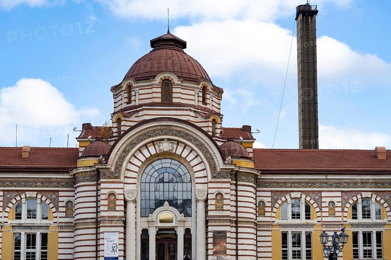 Sofia, Bulgaria. November 23rd 2025. Architectural detail of the Regional History Museum of Sofia, the former Municipal Central Mineral Baths a historical landmark of Sofia, Bulgaria