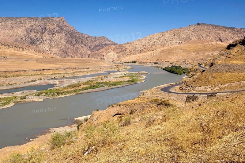 The Kurdish mountain landscape and River Zab in the north of Iraq region of Kurdistan, middle east