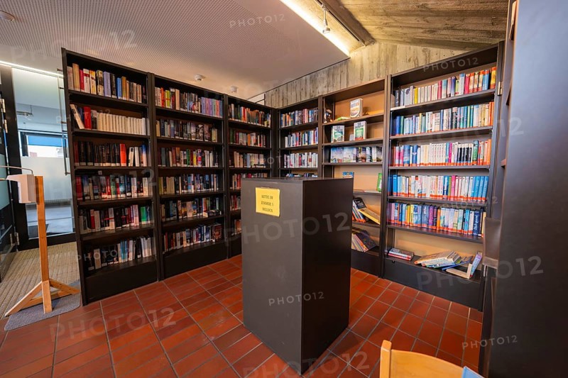 Cosy reading room in a modern library with wooden tiles, Gechingen Town Hall, Calw District, Germany