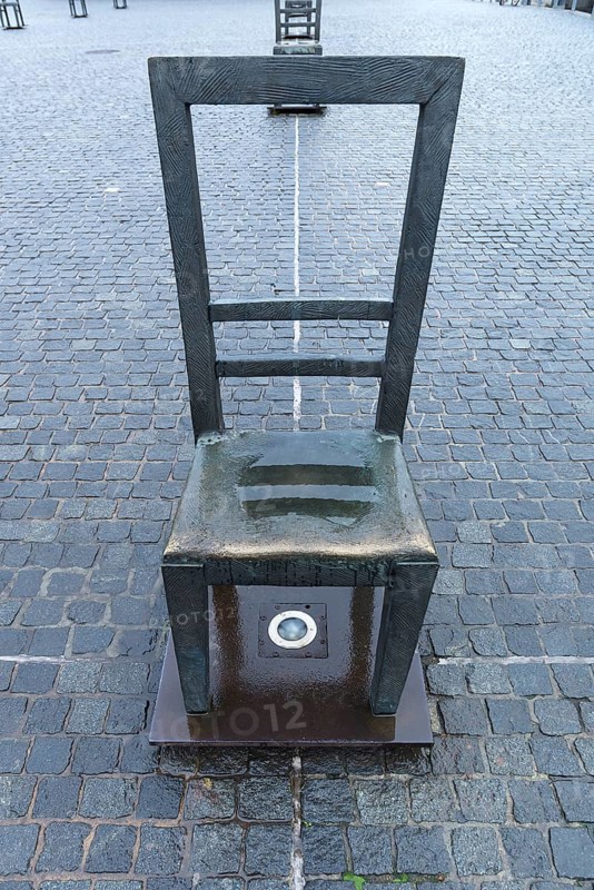 The sixty chairs memorial on the grounds of the Jewish ghetto, Krakow, Poland