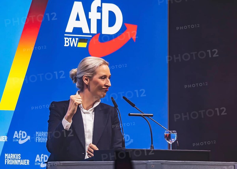 Alice Weidel, co-chair of the parliamentary group of the right-wing populist and far-right Alternative for Germany AfD party. Federal spokesperson for the party. Campaign rally for the state election in Baden-Württemberg of the AfD party in the Congress Center Pforzheim CCP. Pforzheim, Baden-Württemberg, Germany