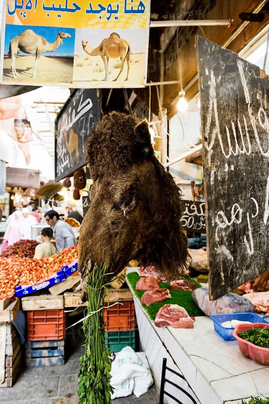 Butcher shop with camel meat, Souk, Fez El Bali, Medina, UNESCO World Heritage Site, Fez, Morocco