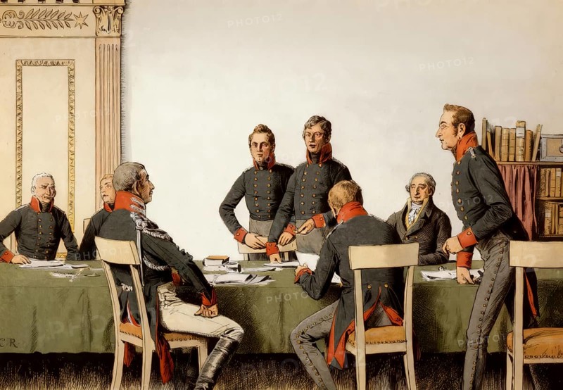 The Reorganization Military Commission in Königsberg, 1807, Major von Boyen, King Frederick William III, Lieutenant Colonel Gneisenau, Major-General von Scharnhorst, Major of Grolman, Minister Freiherr von Stein, historical painting