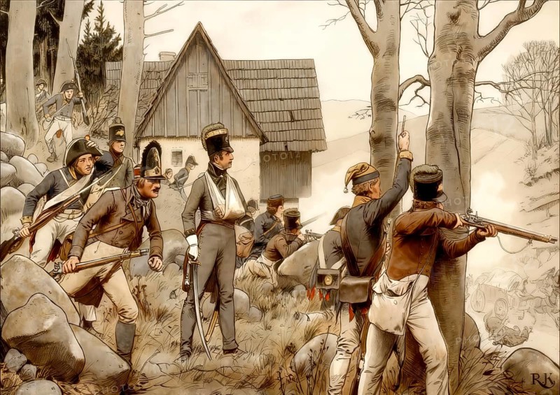 Napoleonic Wars, the war in the mountain county of Glatz or County of Kladsko, 1807, historical painting