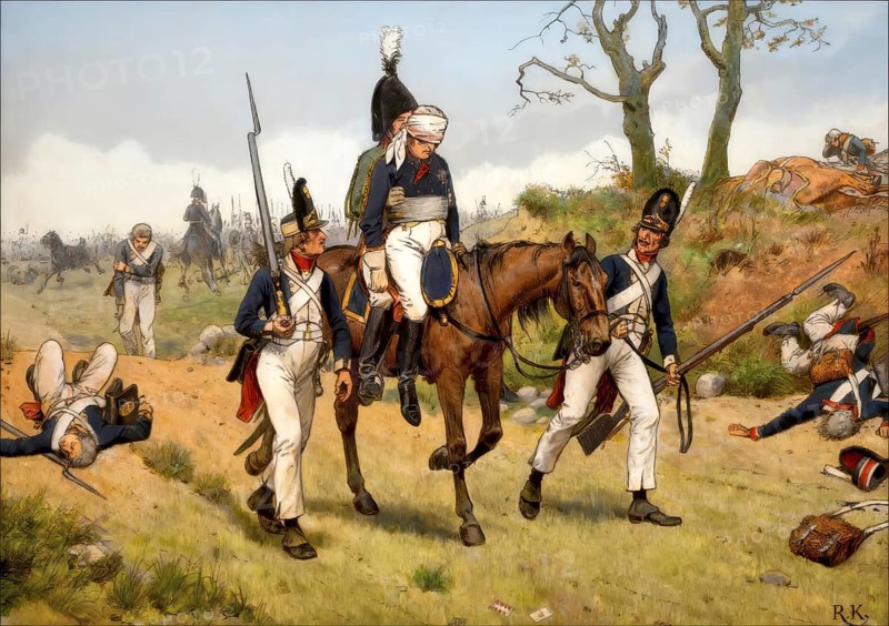 Napoleonic Wars, after the twin battles of Jena and Auerstädt, 14 October 1806, The wounded chief commander of the Prussian main army, Duke Ferdinand of Brunswick, historical painting