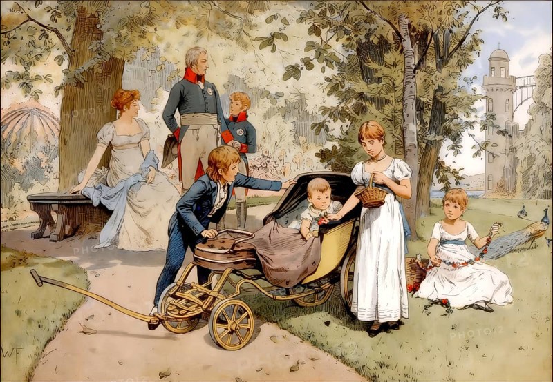 Louise oExcursion on the Pfaueninsel or peacock island near Potsdam, the royal couple Frederick William III and Louise with their children, Louise of Mecklenburg-Strelitz, 1776 - 1810, queen consort of Prussiaf Mecklenburg, 1776–1810, queen consort of Prussia