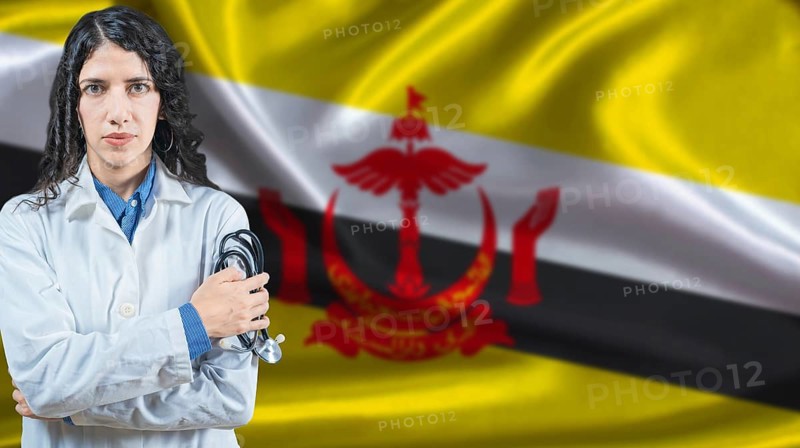 Bruneian national health system, Medical professional on Brunei flag background