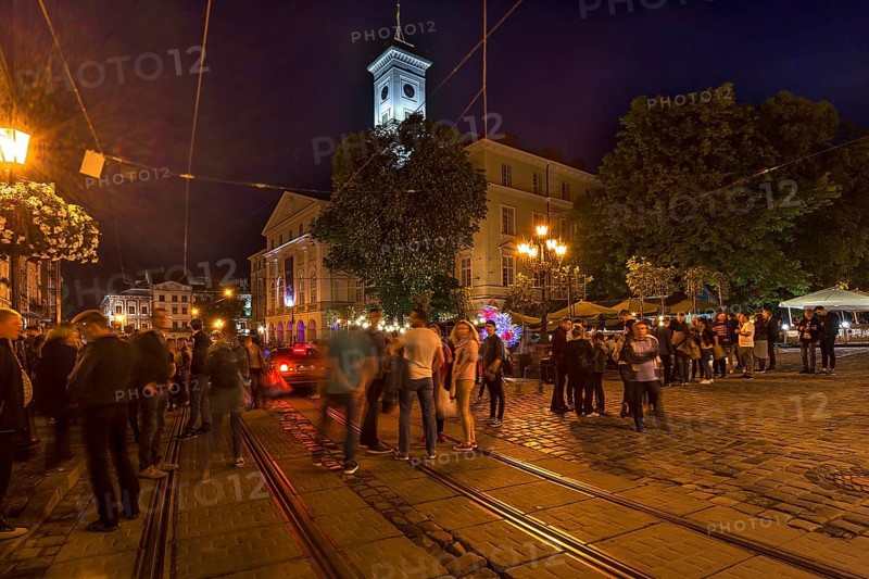 Nightlife in Old Town Quarter, Young People Meeting, Lviv, Ukraine