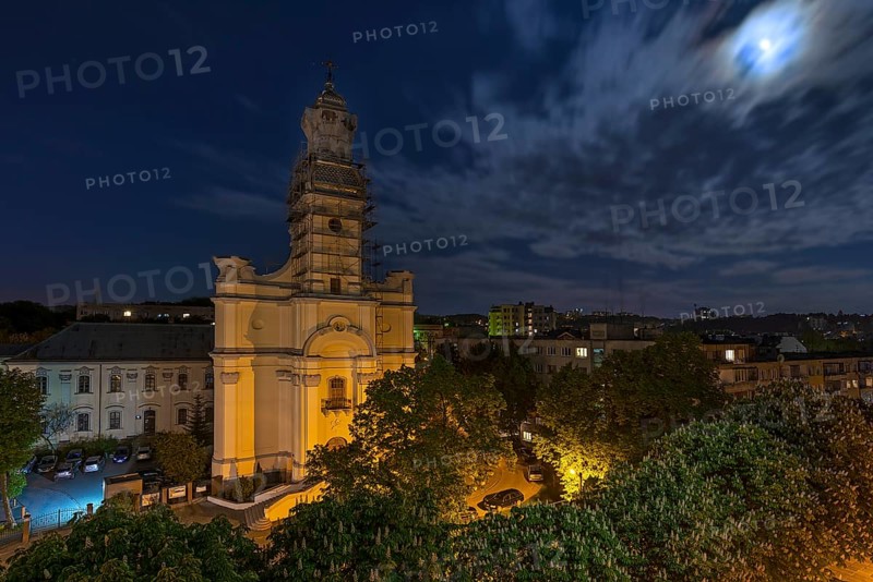 Trinity Church at full moon, Lviv, Ukraine