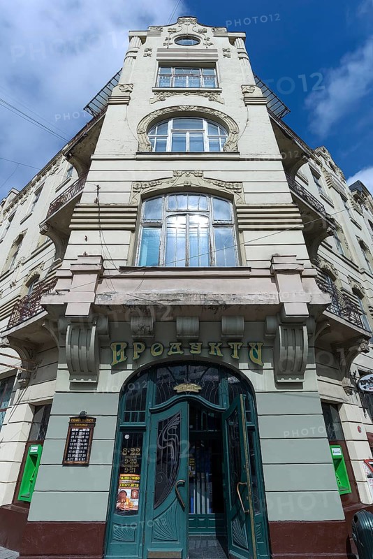 Art Nouveau façade of a corner house around 1900, Lemberg, Ukraine