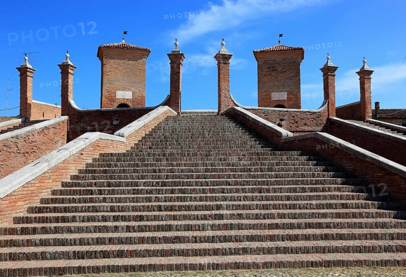 Stairway of Ponte dei Trepponti, Three Bridges Bridge, in Comacchio, Ferrara Province, Emilia Romagna, Italy