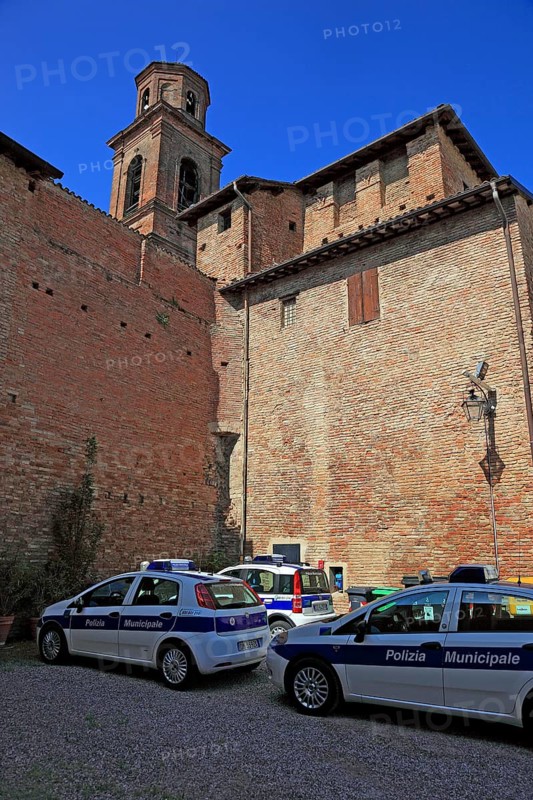 Police cars, in La Rocca Castle in Novellara, Emilia-Romagna, Italy