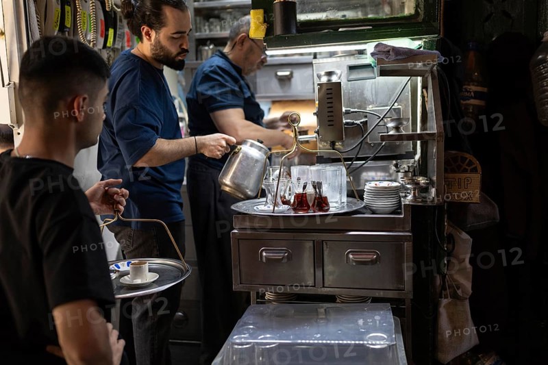 Istanbul, Turkey. June 23rd 2025. A small tea shop preparing tea and coffee to be delivered to market traders and customers in the Grand Bazaar, one of the largest and oldest covered markets in the world, Istanbul Turkey