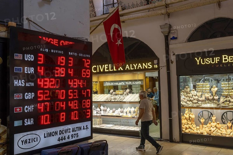 Istanbul, Turkey. June 23rd 2025. Gold shops and currency exchange offices in the Grand Bazaar, one of the largest and oldest covered markets in the world, Istanbul Turkey