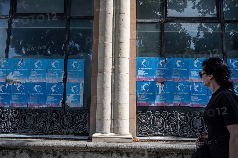 Gori, Georgia. September 9th 2025. Posters promoting the Georgian Dream populist political party currently in power on display along Stalin Avenue, Gori city, Georgia