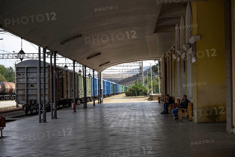 Gori, Georgia. September 10th 2025. Freight train carriages at the platform of Gori railway station in Gori City, Georgia