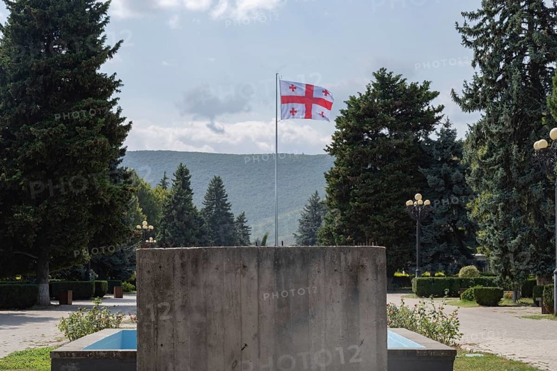 An empty concrete plinth where a controversial statue of Joseph Stalin once stood, Stalin Park, Gori, Georgia