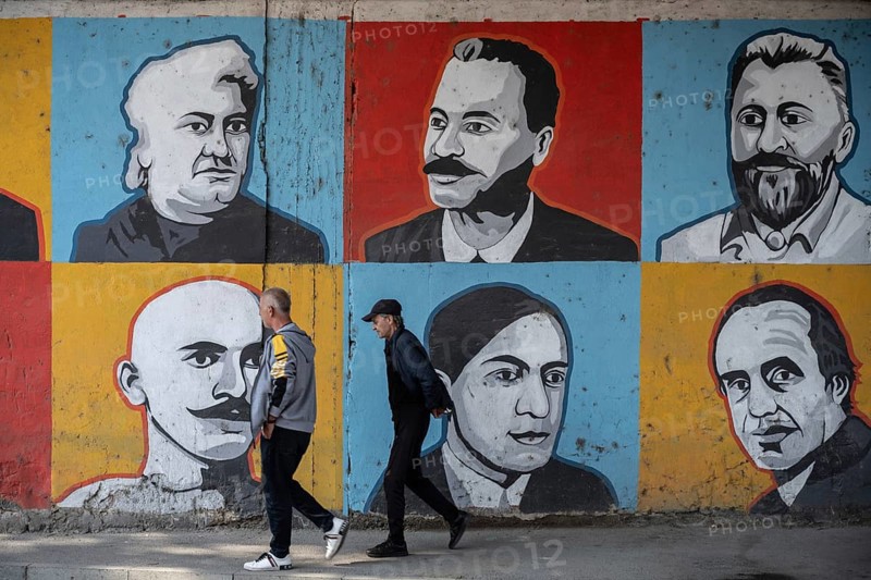 Gori, Georgia. September 9th 2025. Street art portraits celebrating Georgian artists in the city of Gori more famous as the birthplace of Soviet leader Joseph Stalin