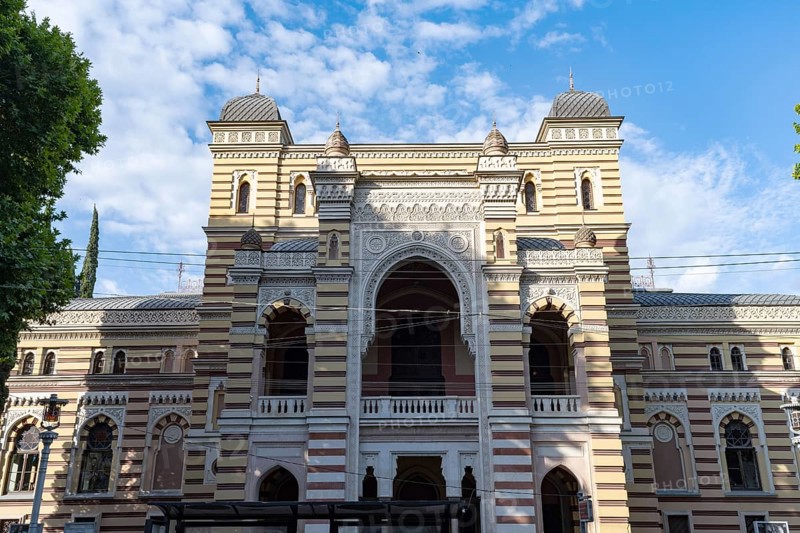 Tbilisi, Georgia. July 7th 2025. The ornate Façade of the Georgian National Opera Theater building, Shota Rustaveli Avenue, Tbilisi, Georgia