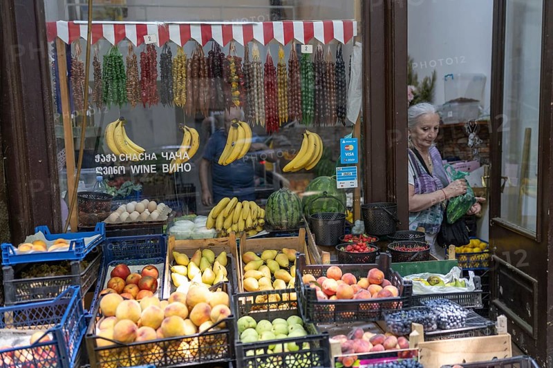 Tbilisi, Georgia. July 7th 2025. A typical local grocery shop selling fruit and vegetables in the Old Town of Tbilisi, Georgia