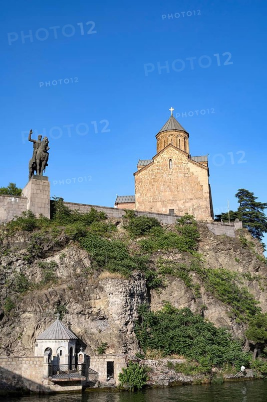 Tbilisi, Georgia. July 13th 2025. Metekhi Church of the Nativity and the Virgin Mary overlooking the Mtkvari River, an iconic landmark in the center of the Georgian capital, Tbilisi, Georgia