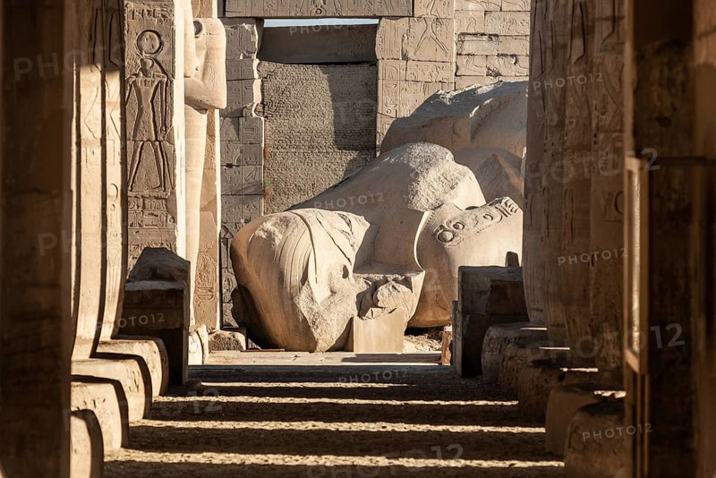 Luxor, Egypt. December 13th 2022 Part of a statue of the fallen Ozymandias Colossus, at the Ramesseum, a memorial temple for Pharaoh Ramesses II, made famous by the poet Percy Bysshe Shelley. Located on the West bank of the River Nile, Luxor, Egypt