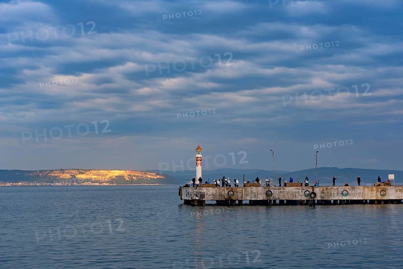 Canakkale, Turkey. February 18th 2022 Stunning scenic panorama of the pier in the port city of Canakkale looking towards the Dardanelles and Gallipoli Peninsular, western Turkish coastline
