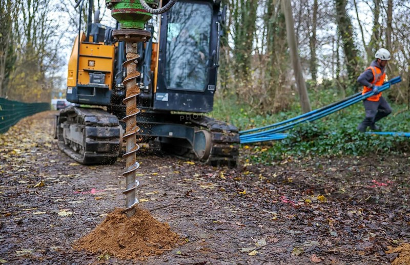 Castrop-Rauxel, North Rhine-Westphalia, Germany - Theme photo - Explosive soundings - Deep soundings are used to check dud suspicion points. 11-meter deep boreholes are secured with plastic pipes and borehole measurements of ferromagnetic suspicions are carried out with a probe