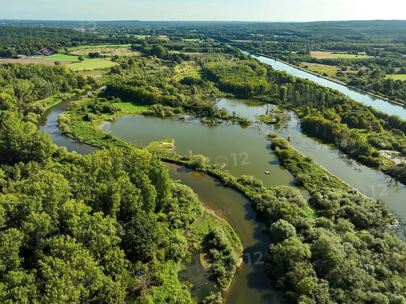 Haltern-Marl, North Rhine-Westphalia, Germany - Lippe, flood protection in the Haltern-Lippramsdorf-Marl area (HaLiMa) . Flood protection on the River Lippe by relocating the dyke and thus extending the floodplain. Floodplain upstream of the Lippramsdorfer Straße bridge Right of the Wesel-Datteln Canal