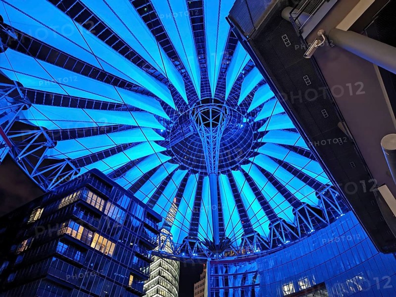 Spectacular blue dome lighting in the center at Potsdamer Platz in Berlin, Berlin