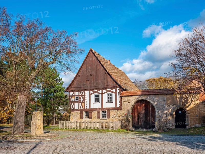 Eulensteinscher Hof, one of the oldest farms in Thuringia with residential stable house from 1599, Hohlstedt, Thuringia, Germany