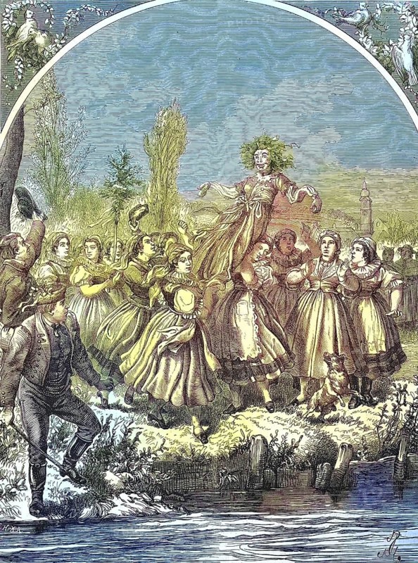 Customs in front of Easter, the execution of death, in Silesia and Moravia/Customs in front of Easter, the carrying out of death, in Silesia and Moravia, historical, digitally restored reproduction of an original original from the 19th century, exact original date unknown, subsequently colored