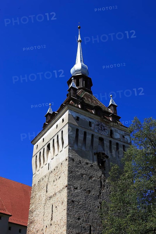Romania, church tower of the church of Saschiz, German Keisd, a community in Mures County, Transylvania, Unesco