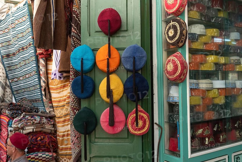 Tunis, Tunisia 15th May, 2024 Colourful Tunisian Chechia, traditional soft wool hats popular in the Maghreb region of North Africa for sale in Souk Ech-Chaouachine, the Medina of Tunis, Tunisia