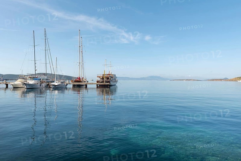 Bodrum, Mugla, Turkey. April 21st 2022 Cool morning light on yachts moored in Bodrum harbour, a popular port and tourist destination on the Aegean coast of western Turkey