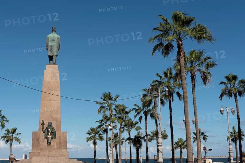 Alexandria, Egypt. December 4th 2022 Monument of Egyptian revolutionary statesman Saad Zaghloul pasha with statues of Egyptian queens in the Raml Station district of Alexandria on the Mediterranean coast of Egypt