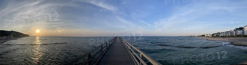 Sunset, pier, Heiligendamm is the oldest seaside resort in Germany and continental Europe, founded in 1793 by Frederick Francis I, Duke of Mecklenburg-Schwerin, spa architecture, Baltic Sea coast, panorama, Mecklenburg-Western Pomerania, Germany