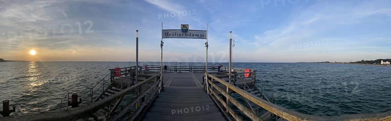 Sunset, pier, Heiligendamm is the oldest seaside resort in Germany and continental Europe, founded in 1793 by Frederick Francis I, Duke of Mecklenburg-Schwerin, hotels, spa architecture, Baltic Sea coast, panorama, Mecklenburg-Western Pomerania, Germany