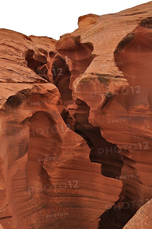 Massive sandstone structures with dramatic fissures, entrance to Antelope Canyon, Navajo Nation Reservation, Lake Powell Tribal Park, Arizona, USA