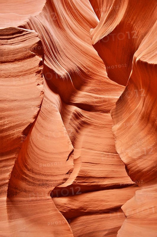Close-up of smooth, textured orange sandstone with natural shapes, Antelope Canyon, Navajo Nation Reservation, Lake Powell Tribal Park, Arizona, USA