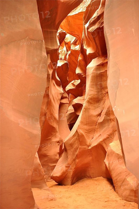 Sandstone passages with various light and shadow effects in a high, narrow canyon, Antelope Canyon, Navajo Nation Reservation, Lake Powell Tribal Park, Arizona, USA