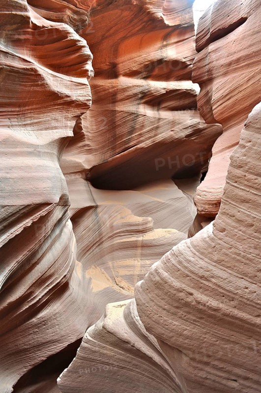 Narrowly winding sandstone canyon with intense color contrasts, Antelope Canyon, Navajo Nation Reservation, Lake Powell Tribal Park, Arizona, USA