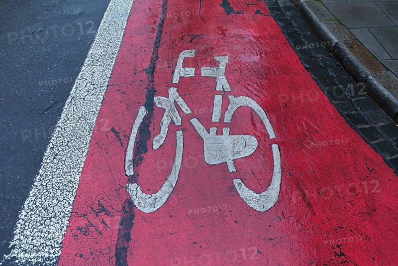 Red marked bicycle path, Krakow, Poland